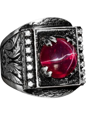 Doğal Yıldız Yakutu Taşlı Yüzük, Çelik Kalem Işçiliği, 925 Ayar Gümüş Yüzük, El Yapımı Şık Yüzük