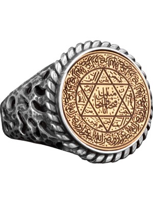 David Of Star Yüzüğü, Süleyman Yüzüğü, Talisman Yüzüğü, 925 Ayar Gümüş Erkek Yüzüğü