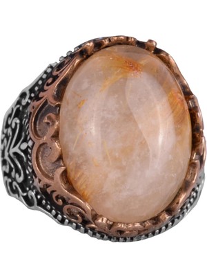 Doğal Taş El Yapımı Yüzük - 925 Ayar Gümüş El Yapımı Yüzük - Şık Özel Yüzük (Altın Rutile Kuvars)