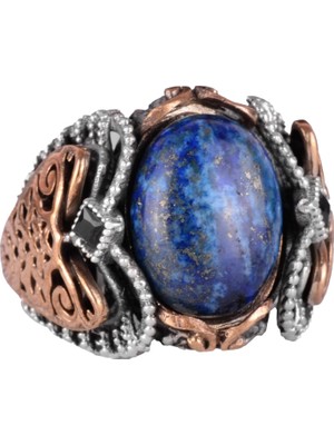 925K Katı Gümüş Erkek Yüzük, Doğal Lapis Lazuli Taş Yüzük, Bilgelik ve Gerçek Tasarımı