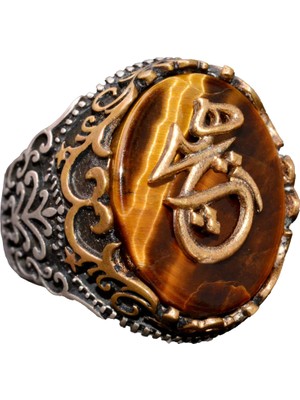 Doğal Kaplan Gözü Taşlı Yüzük - 925 Ayar Gümüş Yüzük - Erkeğe Özel Yüzük