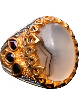 Erkekler Için Gümüş Yüzük - Doğal Yemen Akik Taşı