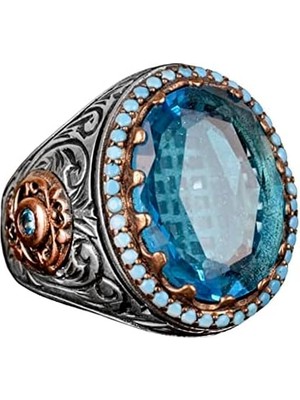 Erkek Gümüş Yüzük, Akuamarin Zirkon Taş, Kral Yüzük, Erkek Yüzük