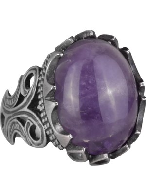 925 Ayar Katı Gümüş Erkek Yüzük - Doğal Taş Seçenekleri ile El Yapımı Tasarım (Ametist)