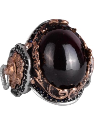 Doğal Granat Taşlı Yüzük, Hayvan Gümüş Yüzük - Derin 925K Katı Gümüş Erkek Yüzüğü - Tutku ve Enerji Tasarımı