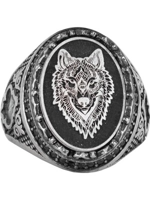 Sterling Gümüş Unisex Yüzük - Beyaz Kurt Tasarımı - Güç ve Sadakat Sembolü - El Yapımı Vintage Yüzük