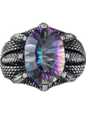 Sterling Gümüş Pençe Yüzük Doğal Mystic Topaz Taşı ile - Yay Burcu Için El Yapımı Yüzük Spiritüel Farkındalık ve Denge