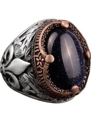 Mavi Yıldız Yüzük, Mavi Yapay Yüzük, 925 Ayar Gümüş, Ay Yıldız Erkek Yüzükleri, Gökyüzü Mavi Yüzük, Babalar Günü Hediyesi