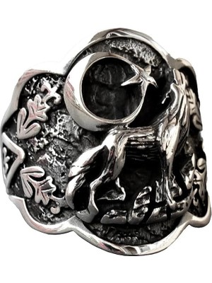 Erkek 925 Ayar Katı Gümüş Kurt Yüzük - Cesur Vahşi Yaşam Ilhamlı Erkek Yüzük