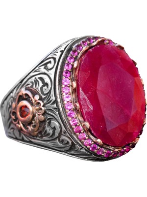 Erkekler Için Doğal Yakut Taşlı Yüzük, 925 Ayar Gümüş El Yapımı Vintage Tarzı, Şifa Kristali Takı