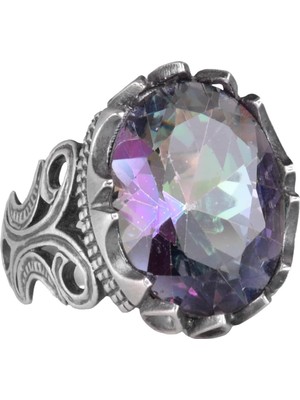 925 Ayar Gümüş Erkek Yüzük - Farklı Yapay Taşlarda Mevcuttur (Mistik Topaz Yapay Taşı)