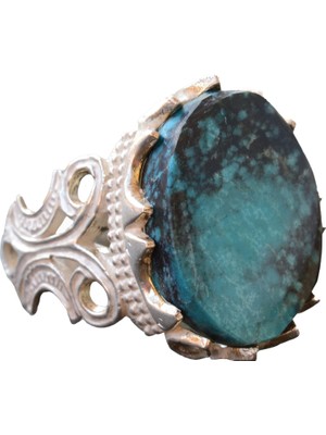 Doğal Arizona Turkuaz Taş Yüzük - Ham Taş Gümüş Erkek Yüzüğü