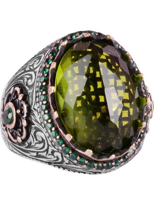 925 Ayar Gümüş El Yapımı Yüzük - Oluşturulmuş Peridot Taş Yüzük