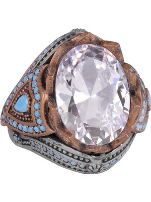 Oluşturulmuş Taş Yüzük - Şık El Yapımı 925 Ayar Gümüş Erkek Takısı - Erkek Yüzük (Oluşturulmuş Kristal)