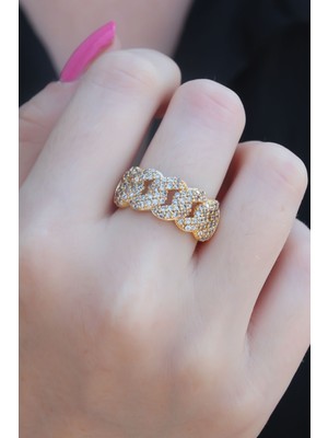 Gold Renk Zirkon Taşlı Zincir Model Kadın Yüzük - Lisinya