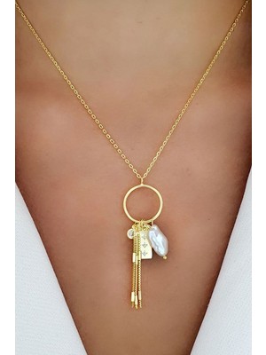 Ose Shop 925 ayar Gümüş Üzerine Altın Kaplama İtalyan Tasarımı Barok İncili Kolye