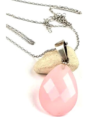 Ose Shop Pembe kuvars aşk taşı gümüş kolye