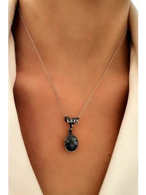 Ose Shop Oniks taşlı tasarım el isi gümüş kolye