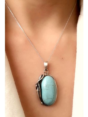 Ose Shop El işi tasarım gümüş turkuaz taşlı kolye