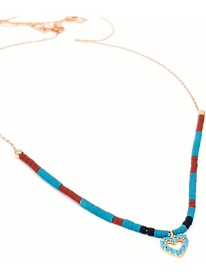 Ose Shop Renkli Miyuki Taşlı Kalp Figürlü Gümüş Kolye