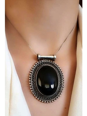 Ose Shop Tasarım 925 ayar gümüş el işi oniks taşlı kolye