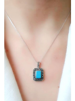 Ose Shop Turkuaz taşlı markazit taş detaylı kolye
