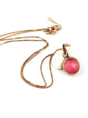 Pembe Kedi Gözü Taşlı 925AYAR Gümüş Üzerine Rose Altın Kaplama Trend Kolye