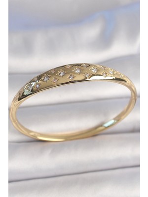 Pirinç Gold Renk Zirkon Taşlı Yıldız Işlemeli Kadın Kelepçe