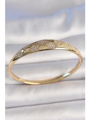 Pirinç Gold Renk Zirkon Taşlı Yıldız Işlemeli Kadın Kelepçe