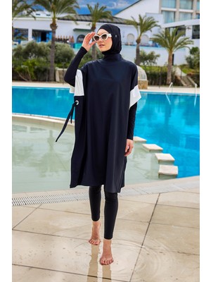 Siyah Tam Kapalı Tesettür Mayo Su Itici 4 Parça Takım M2502