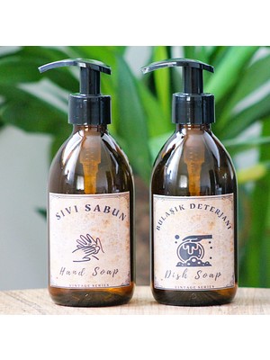 JUNIBELIW 2li Set Vintage Amber Cam Boş Şişe Bulaşık Deterjanlık Sıvı Sabun 2X250ML