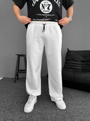 Duof Iki Iplik Kumaş Baggy Alt Esofman - Beyaz