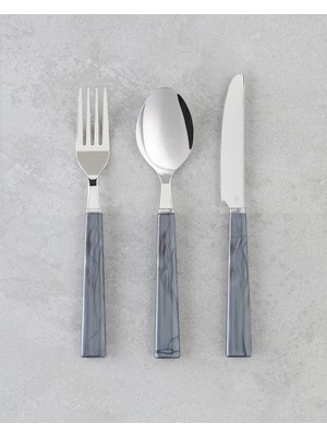 Diego Paslanmaz Çelik Çatal Kaşık Bıçak Takımı 18 Parça 6 Kişilik Siyah