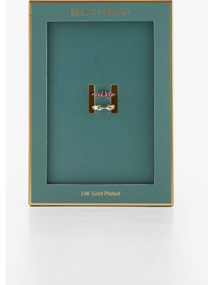 Reis x DeFacto 14 Ayar Altın Kaplama Ruby Queen Kadın 2'li Mor Taşlı Gold Yüzük F4112AXNS