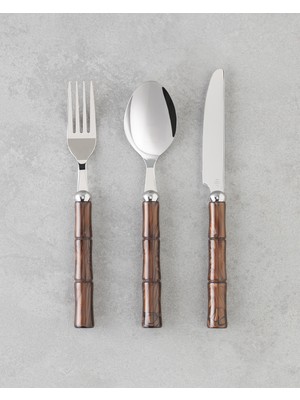 Maria Paslanmaz Çelik Çatal Kaşık Bıçak Takımı 18 Parça 6 Kişilik Kahverengi