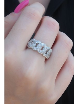 Gümüş Renk Zirkon Taşlı Zincir Model Kadın Yüzük