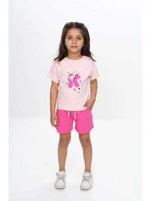 Toontoy Kız Çocuk Anımal Balon Baskılı Şortlu Takım