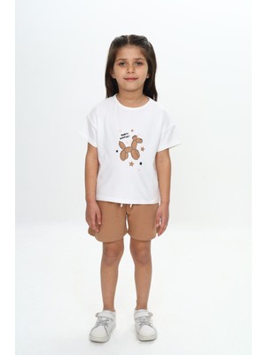 Toontoy Kız Çocuk Anımal Balon Baskılı Şortlu Takım