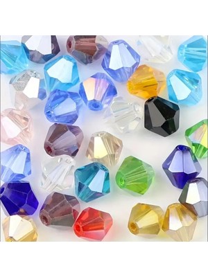 Yiğit Aksesuar 4 Mm 200 Adet Karışık Renkli Piramit Kristal Cam Boncuk Takı Yapım Malzemeleri