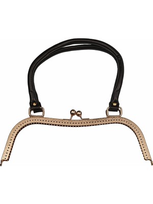 Deri Saplı Metal Çanta Klipsi Sarı Renk