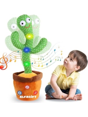 Alfa Gift 35cm Şarjlı Dans Eden Kaktüs Oyuncak, Eğitici ve Eğlenceli Ses Tekrar Eden Unisex