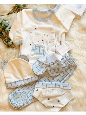 Erkek Bebek Mavi Tonton 5'li Zıbın Takımı Hastane Çıkışı