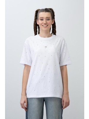 Loco Loco Kız Çocuk Taşlı Kurdale Nakışlı Tshirt