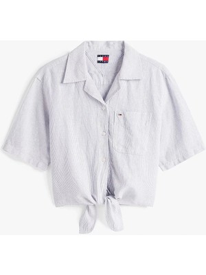 Tommy jeans Kadın Kısa Kollu Düğüm Detaylı Crop Gömlek