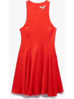 Koton Slim Fit Astarlı Kolsuz Pullu Payetli Halter Yaka Mini Elbise