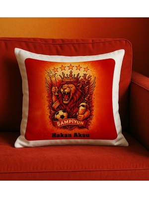 Bk Gift Kişiye Özel Sarı Kırmızı 5 Yıldız Aslan Taraftar Tasarımlı Beyaz Kırlent Yastık-1, Taraftar Hediyesi, Doğum Günü Hediyesi, Arkadaşa Hediye