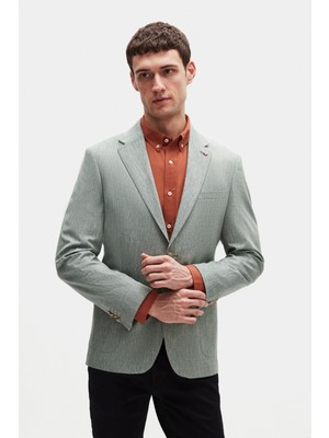 D'S Damat Ds Damat Slim Fit Yeşil Düz Kumaş Ceket 4HF044700436M