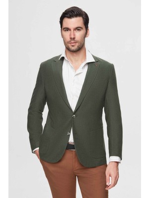 D'S Damat Ds Damat Regular Fit Yeşil Armürlü Çift Yırtmaçlı Yünlü Blazer Kumaş Ceket 3HF04IR224361