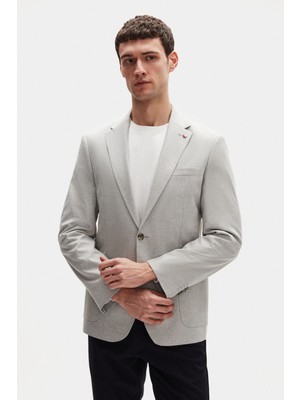 D'S Damat Ds Damat Slim Fit Gri Düz Kumaş Ceket 4HF044700436M