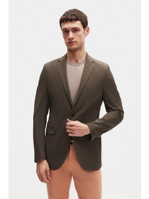 D'S Damat Ds Damat Slim Fit Haki Çizgili Kumaş Ceket 4HC04Z201436M